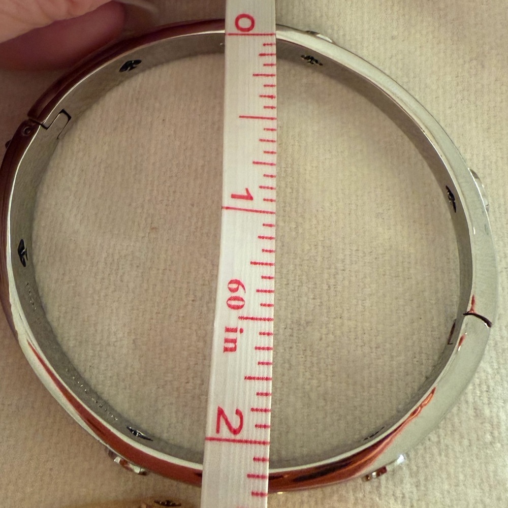 Kate Spade Shiny studded Silver hinged bangle Bracelet - Picture 8 of 11